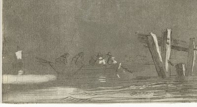Barco de remos con figuras en un río de Jan Izaak van Mansvelt