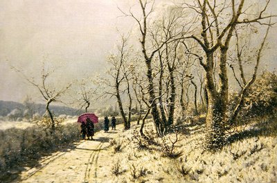 Día de invierno nevado con figuras en el camino de Jan Jacob Lodewiks Ten Kate