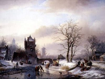 Patinadores en un río congelado de Jan Jacob Spohler