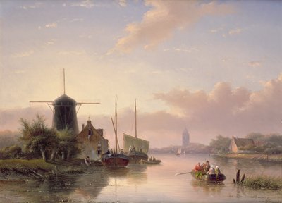 Paisaje de verano al atardecer, 1858 de Jan Jacob Spohler