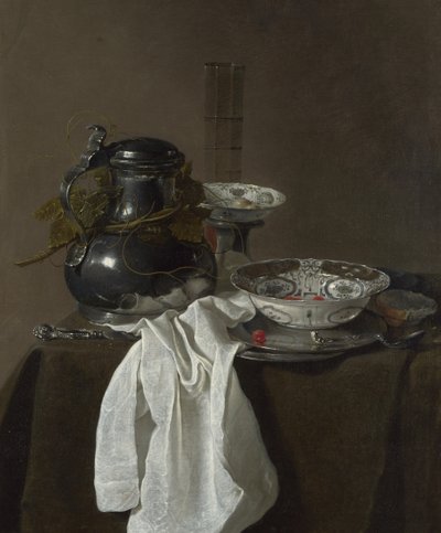 Naturaleza Muerta con un Jarra de Peltre y Dos Cuencos Ming, 1651 de Jan Jansz. Treck
