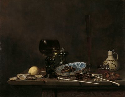 Bodegón con romero, vaso de flauta, jarra de barro y pipas de Jan Jansz. van de Velde (III)
