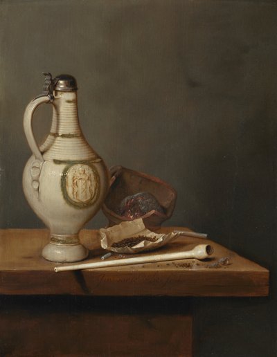 Bodegón con jarra y pipa de gres, mediados de la década de 1650 (óleo sobre tabla) de Jan Jansz. van de Velde