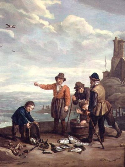 Pescadores en una playa de Jan Josef the Elder Horemans