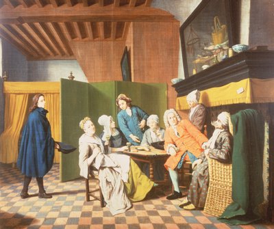 Las visitas del doctor - Un proverbio holandés: El doctor inspecciona la salud general de su paciente (uno de un conjunto de cuatro) de Jan Josef the Elder Horemans