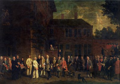 Los miembros del gremio de esgrimistas reciben al Abad de Sint-Michiels de Jan Josef the Younger Horemans