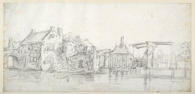 Un canal con edificios, incluyendo una casa de peaje y un puente de peaje, c.1650 de Jan Josefsz. van (circle of) Goyen