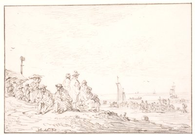Orilla de la playa con mucha gente de Jan Josefsz van Goyen