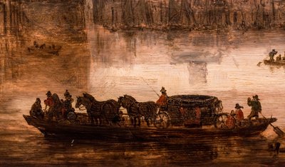 Un gran transbordador con un coche de cuatro caballos (Nimega), detalle de Jan Josephsz van Goyen