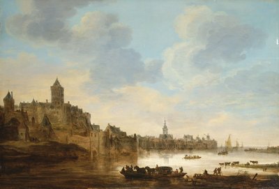 Una ciudad en las orillas de un río, con un ferry, 1648 de Jan Josephsz van Goyen