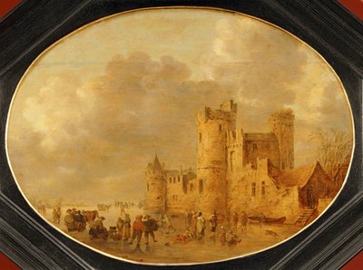 Patinadores frente a un castillo medieval ... de Jan Josephsz van Goyen