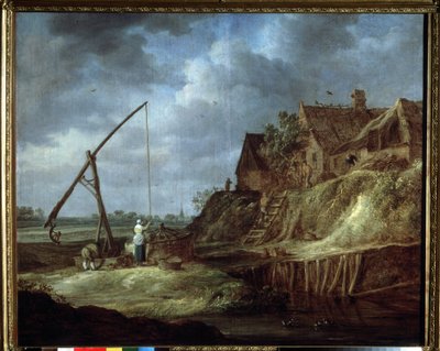 ""Paisaje en el pozo"" Casas o granja holandesa con techo de paja. (Paisaje con pozo) Pintura de Jan Josefsz van Goyen (1596-1656) 1642 Museo Pushkin, Moscú de Jan Josephsz van Goyen