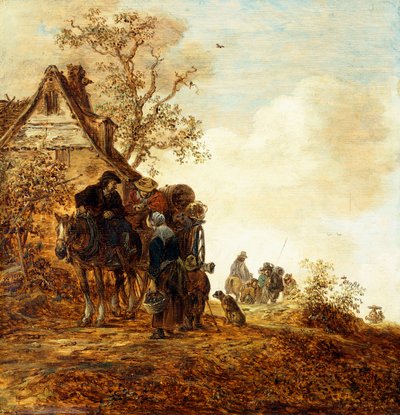 Campesinos en un carro junto a una cabaña, Jan Josephsz, 1651 de Jan Josephsz van Goyen