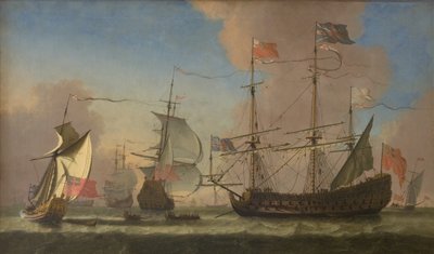 Buques de guerra ingleses en el mar con una brisa fresca de Jan Karel Donatus van Beecq