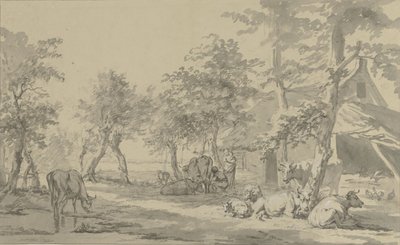 Ganado bajo los árboles cerca de una granja de Jan Kobell (I)