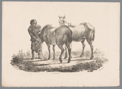 Hombre y dos caballos Beesten Studien por J. Kobell después de Paul Potter Nr. 1 (título de la serie) de Jan Kobell (III)