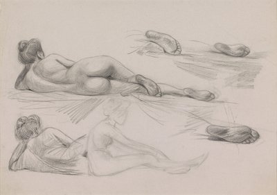 Hoja de bocetos con estudios de una mujer desnuda, con el pelo levantado de Jan Kuyper