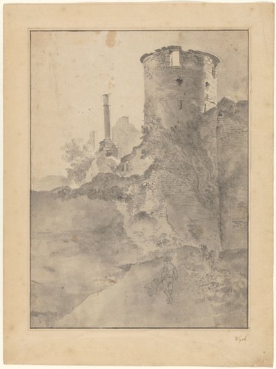 Vista de una torre redonda de estilo italiano junto a un muro en ruinas de Jan Lapp