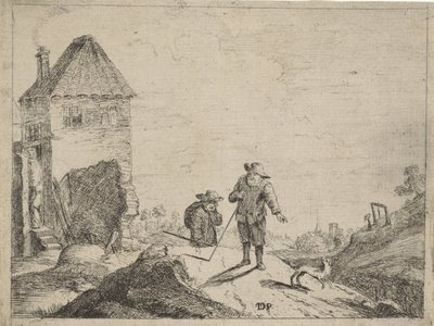 Dos granjeros con un perro en un camino rural de Jan Lauwryn Krafft (I) (possibly)