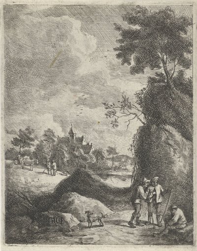 Paisaje con viajeros y dos pastores. de Jan Lauwryn Krafft (I)