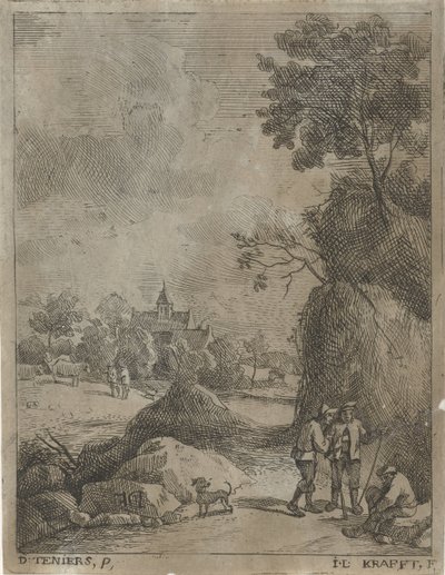 Paisaje con viajeros y dos pastores. de Jan Lauwryn Krafft (I)