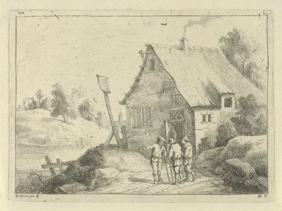 Hombres hablando frente a una casa. de Jan Lauwryn Krafft (I)