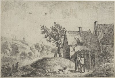Dos hombres con un perro en un paisaje. de Jan Lauwryn Krafft (I)