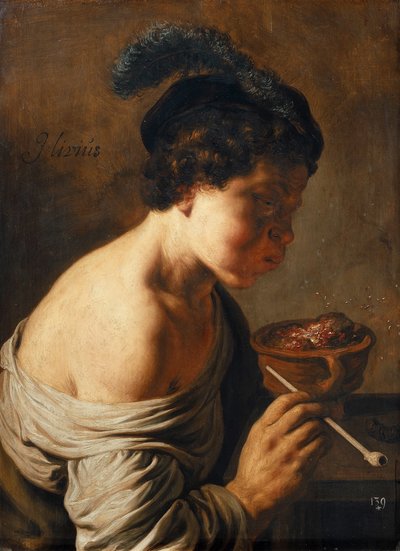 Un joven soplando sobre brasas. de Jan Lievens