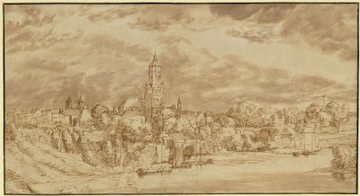 Vista de una ciudad situada en la orilla opuesta de un río de Jan Lievens