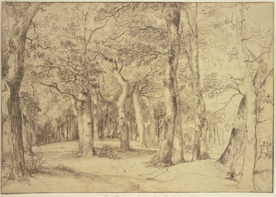 El interior de un bosque, a la derecha un pintor está sentado ante el caballete de Jan Lievens