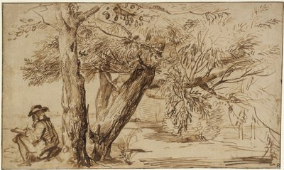 Paisaje con un dibujante al borde del bosque de Jan Lievens