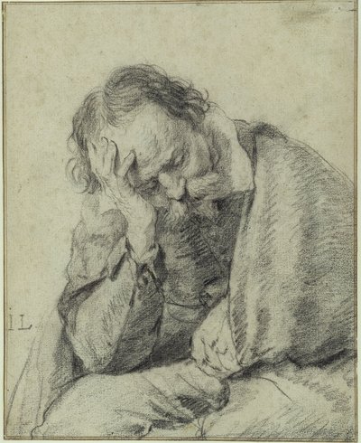 Estudio de un hombre que apoya la cabeza en la mano derecha de Jan Lievens