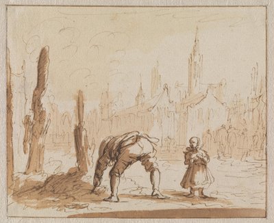 Adriaen Wens busca entre las cenizas el tornillo bucal que se había colocado a su madre en Amberes en 1573 de Jan Luyken