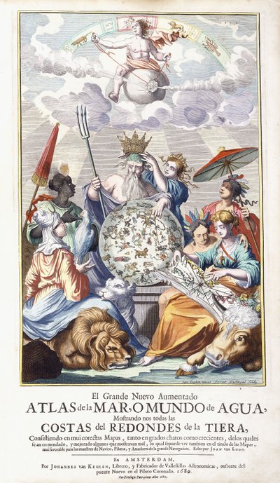 Portada alegórica, de "El Grande Nuevo Aumentado Atlas de la Mar", 1680 de Jan Luyken