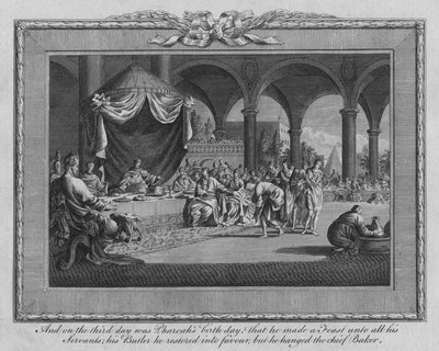 Y al tercer día fue el cumpleaños del Faraón..., finales del siglo XVII-principios del siglo XVIII de Jan Luyken