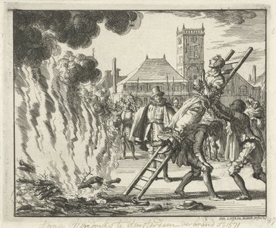 Anneken Hendriks, atada a una escalera, quemada en Ámsterdam, 1571, 1685 de Jan Luyken