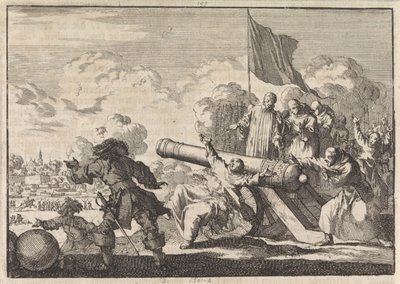 Asedio de Groningen en el que seis monjes bendicen un cañón, 1672 de Jan Luyken