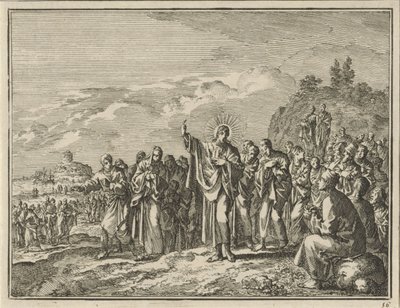 Cristo predicando ante una multitud al aire libre de Jan Luyken