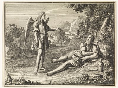 Elías visitado por un ángel en el desierto de Jan Luyken