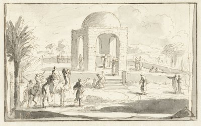 Vista de una mezquita o templo en el desierto de Jan Luyken