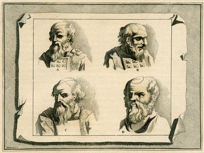 Letras griegas dibujadas en la cabeza del Sumo Sacerdote como parte de la unción de iniciación con aceite, 1700 de Jan Luyken