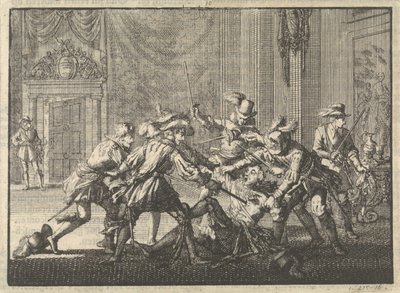 Duque de Guisa asesinado en el castillo de Blois, 1588 de Jan Luyken