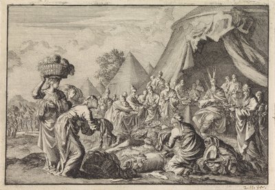 Los israelitas traen sus objetos de valor para la construcción del tabernáculo de Jan Luyken