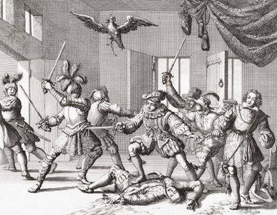John y Alexander Ruthven, intentando secuestrar o matar a James VI de Escocia de Jan Luyken