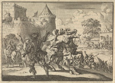 El comandante imperial Dampier cae de su caballo tras un disparo desde las murallas de Presburg (Bratislava), 1620 de Jan Luyken