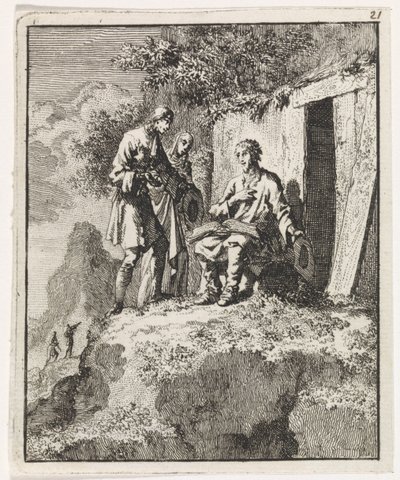 Ermitaño visitado por dos figuras de Jan Luyken