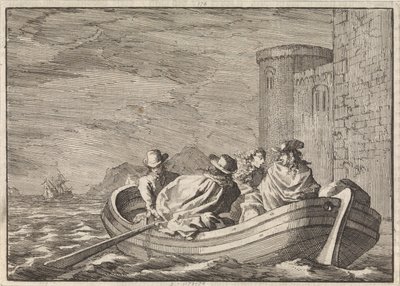El rey Jaime II huye de noche en un bote de remos, 1688 de Jan Luyken