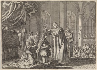 Coronación de Guillermo III y María II Estuardo por el arzobispo de Canterbury, 1689 de Jan Luyken