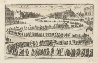 Entierro de la reina María II Estuardo, 1695 Lyk state of Mary Stuart (título sobre el objeto) de Jan Luyken