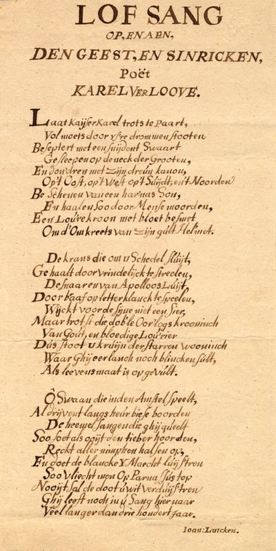 Canto de alabanza para y al ingenioso poeta Karel Verloove de Jan Luyken